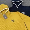 Stussy ニットパーカー ワッフル編み イエロー×ネイビー
