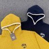Stussy ニットパーカー ワッフル編み イエロー×ネイビー