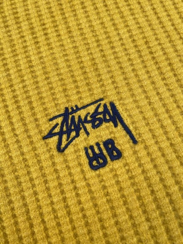 Stussy ニットパーカー ワッフル編み イエロー×ネイビー