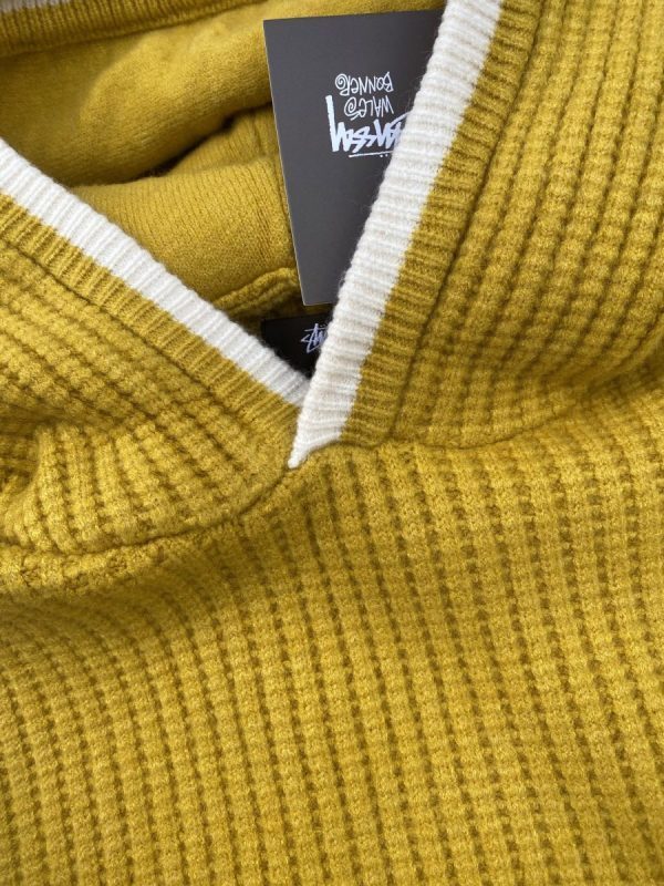 Stussy ニットパーカー ワッフル編み イエロー×ネイビー