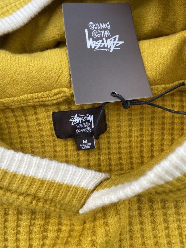 Stussy ニットパーカー ワッフル編み イエロー×ネイビー