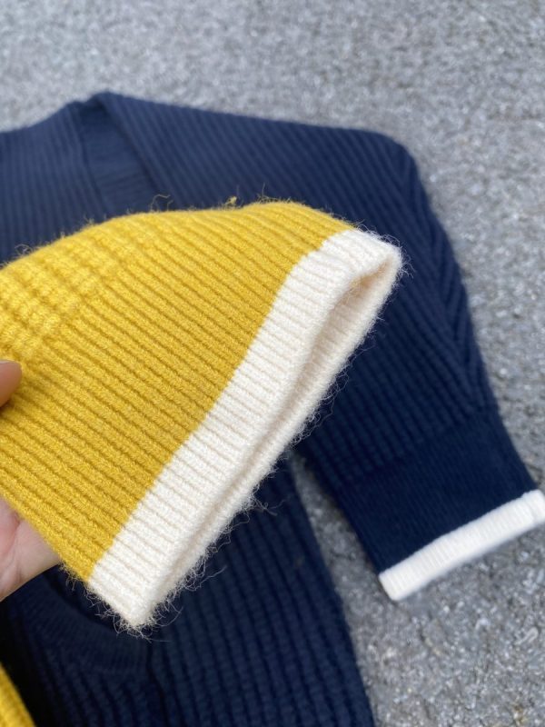Stussy ニットパーカー ワッフル編み イエロー×ネイビー