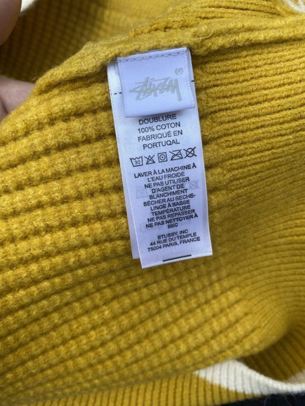 Stussy ニットパーカー ワッフル編み イエロー×ネイビー