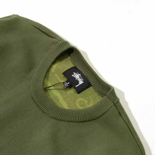 Stussy ニットプルオーバー 背面ロゴプリント グリーン×ブラック