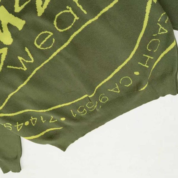 Stussy ニットプルオーバー 背面ロゴプリント グリーン×ブラック