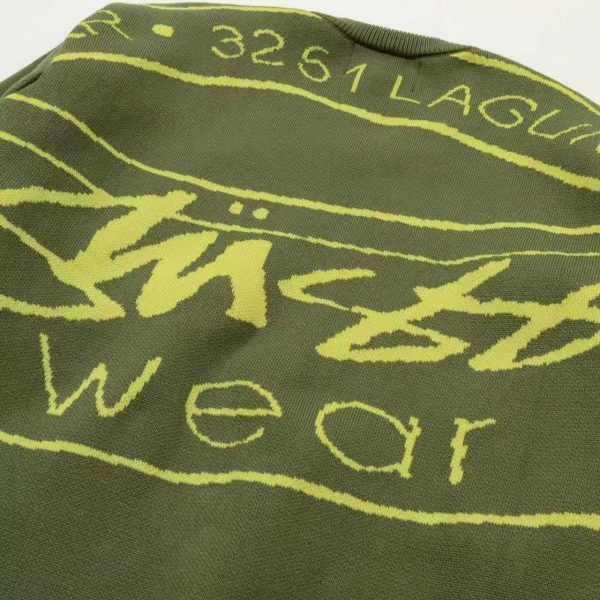 Stussy ニットプルオーバー 背面ロゴプリント グリーン×ブラック